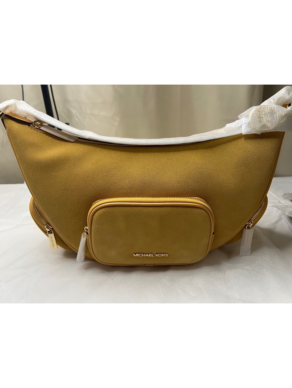MK Merritt Medium Suede Convertible Shoulder Bag - Honey Wheat - Authentic